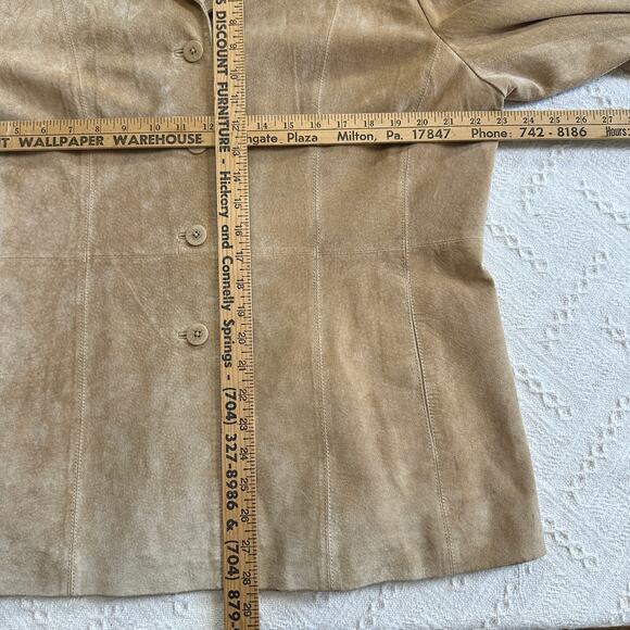 Vintage Suede Leather Blazer Jacket Tan Parisian Signature Large Relaxed 90s - Picture 12 of 12